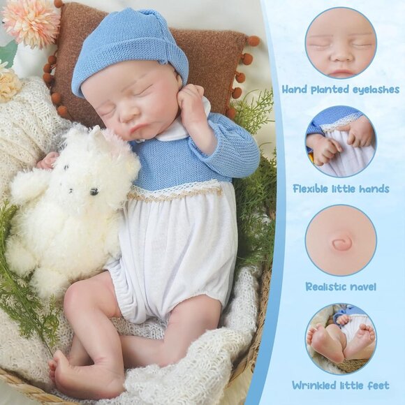17.32in Full Silicone Not Vinyl Reborn lvory Baby Girl Doll Lifelike Reborn Baby - Picture 2 of 6